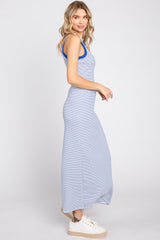 Black Striped Ribbed Sleeveless Maxi Dress