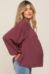 Burgundy Pleated Detail Maternity Blouse