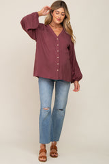 Burgundy Pleated Detail Maternity Blouse