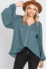 Teal Pleated Detail Maternity Blouse