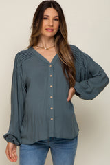 Teal Pleated Detail Maternity Blouse