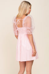 Light Pink Mesh Sleeve Mini Dress