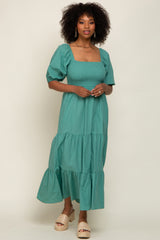 Jade Square Neck Smocked Tiered Maternity Maxi Dress