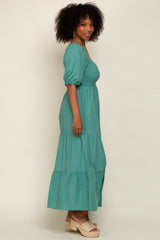 Jade Square Neck Smocked Tiered Maxi Dress