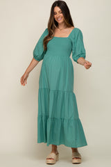 Jade Square Neck Smocked Tiered Maternity Maxi Dress