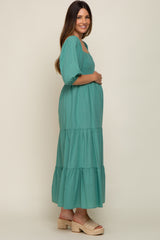 Jade Square Neck Smocked Tiered Maternity Maxi Dress