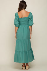 Jade Square Neck Smocked Tiered Maternity Maxi Dress