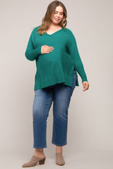 Forest Green Knit Long Dolman Sleeve Plus Maternity Top