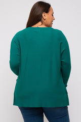 Forest Green Knit Long Dolman Sleeve Plus Top