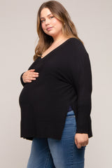 Black Knit Long Dolman Sleeve Plus Maternity Top