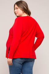 Red Knit Long Dolman Sleeve Plus Maternity Top