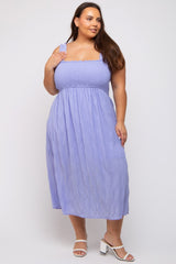 Lavender Smocked Square Neck Maternity Plus Midi Dress