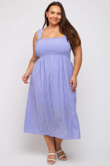 Lavender Smocked Square Neck Plus Midi Dress