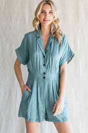 Sage Solid Button-Up Romper