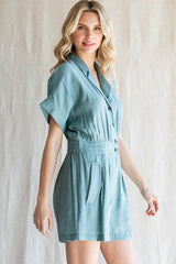 Sage Solid Button-Up Romper