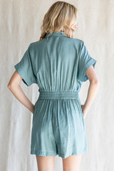 Sage Solid Button-Up Romper