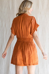 Rust Solid Button-Up Romper