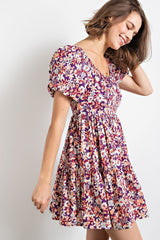 Purple Floral Printed Poplin Mini Dress