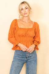 Burnt Orange Strappy Back Square Neck Blouse Top