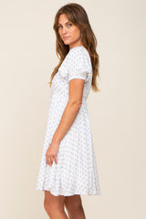Blue Floral Dotted Button Front Dress