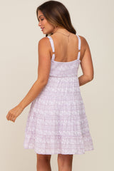 Lavender Floral Square Neck Tiered Maternity Dress