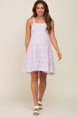 Lavender Floral Square Neck Tiered Maternity Dress
