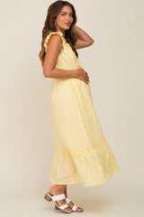 Yellow Lace Pleated Maternity Midi Dress