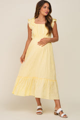 Yellow Lace Pleated Maternity Midi Dress