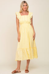 Yellow Lace Pleated Midi Dress