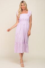 Lavender Lace Pleated Midi Dress