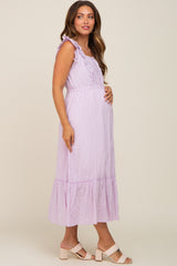 Lavender Lace Pleated Maternity Midi Dress