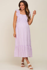 Lavender Lace Pleated Maternity Midi Dress