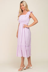 Lavender Lace Pleated Midi Dress