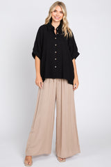 Black Gauze Double Layered Button Up Top