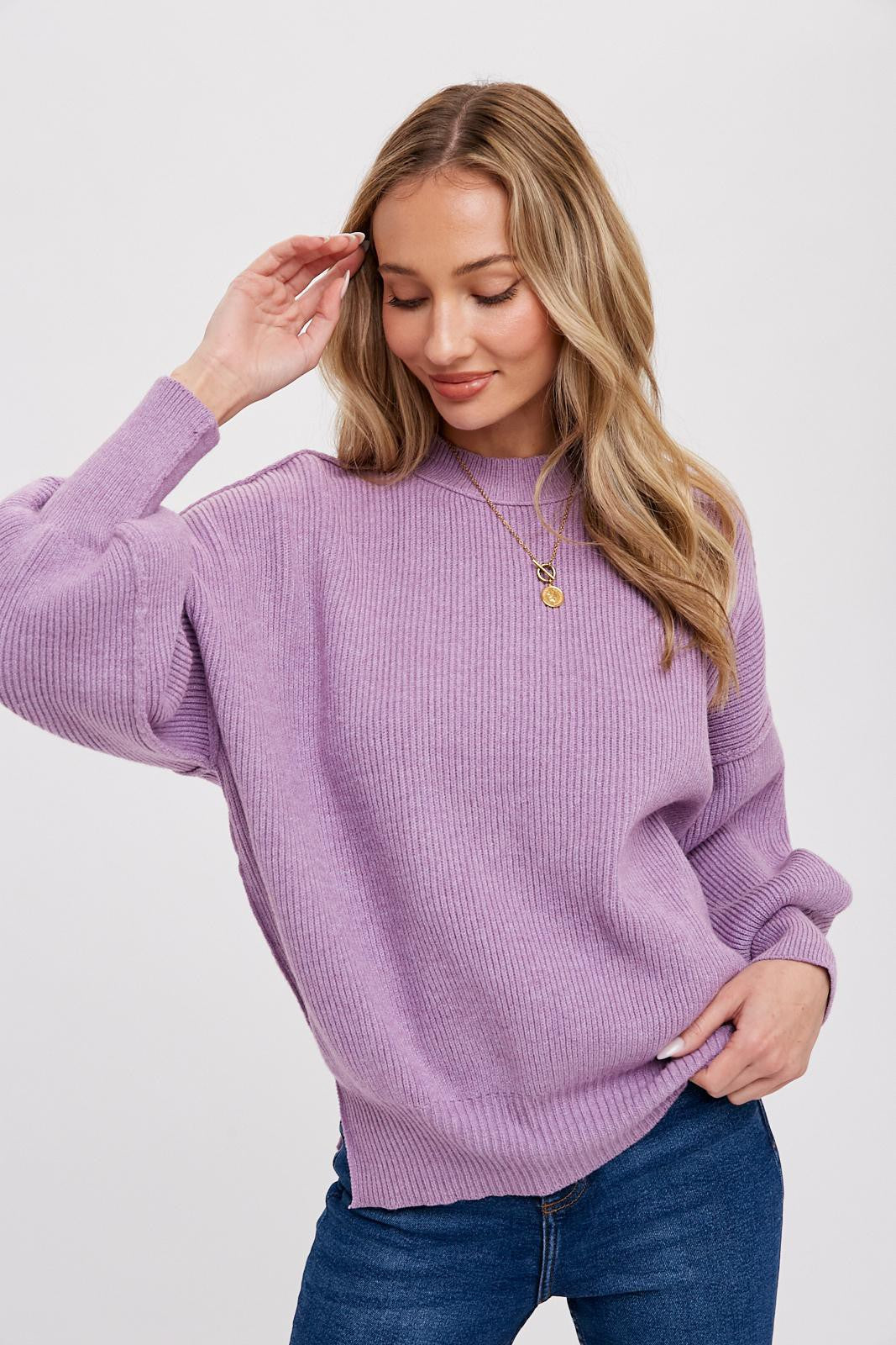 Lavender Knit Mock Neck Maternity Sweater