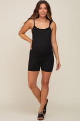 Black Ribbed Shoulder Tie Scoop Back Maternity Romper