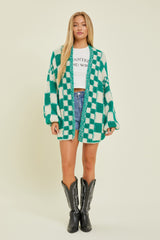 Green Checkered Cardigan Sweater