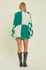 Green Checkered Cardigan Sweater