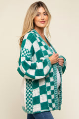 Green Checkered Maternity Cardigan Sweater