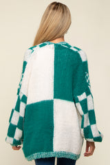 Green Checkered Maternity Cardigan Sweater