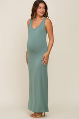 Sage Soft Knit Maternity Maxi Dress