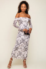 Ivory Floral Lettuce Trim Off Shoulder Maternity Maxi Dress