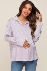 Lavender Checkered Satin Button Up Maternity Top