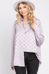 Lavender Checkered Satin Button Up Maternity Top