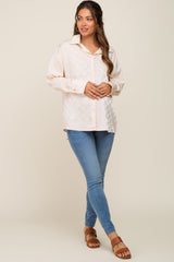 Beige Checkered Satin Button Up Maternity Top