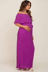 Purple Pleated Off Shoulder Maternity Maxi Dress