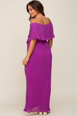 Purple Pleated Off Shoulder Maternity Maxi Dress