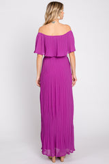 Purple Pleated Off Shoulder Maxi Dress