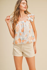 Peach Floral Babydoll Sleeveless Top