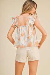 Peach Floral Babydoll Sleeveless Top